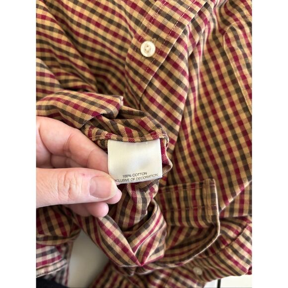 Cremieux Micro Gingham Check Button Down Shirt Reds Greens Browns Rustic Size M - Picture 4 of 10